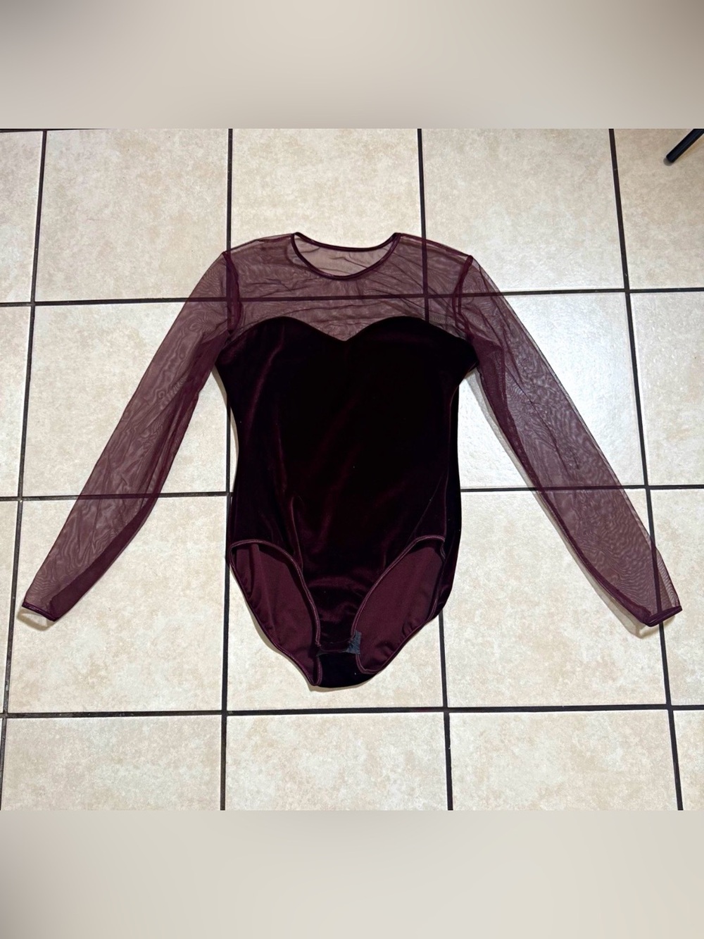Victoria's Secret Vintage Burgundy Velvet Mesh Long-Sleeve bodysuit size M